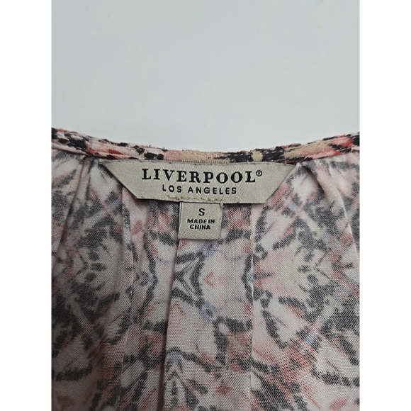 Liverpool S Sleeveless V-Neck Blouse Lightweight Printed Coral Gray Top - Picture 4 of 8